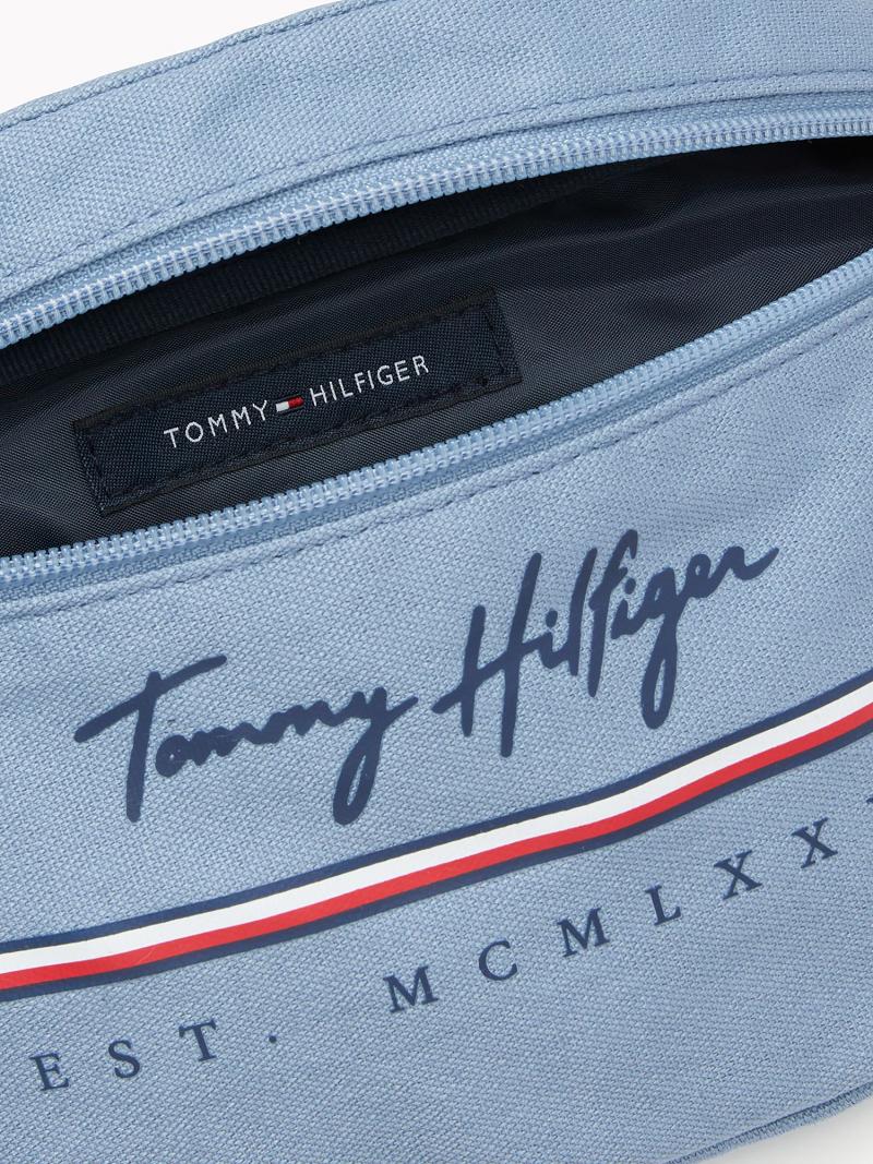 Férfi Tommy Hilfiger Signature Fanny Pack Táska Kék | HU 1487TCE